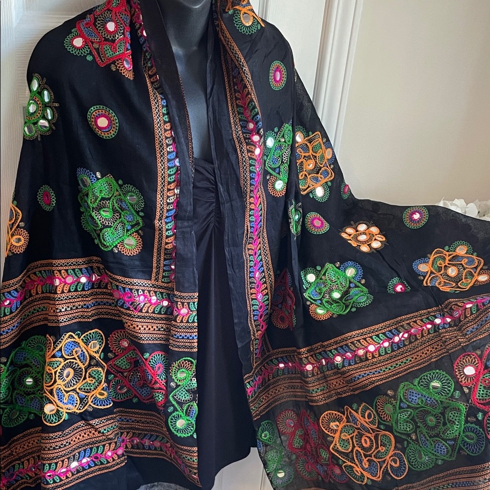 Black Embroidered Shawl - Mirrors, Embroidery and Colours oh my!!! 💕